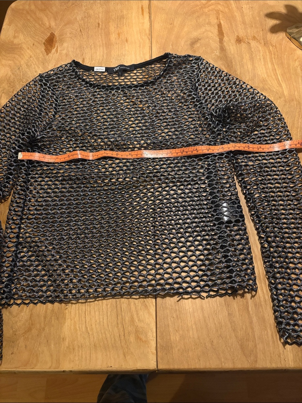 YMI Black and Silver Long Sleeve Mesh Top